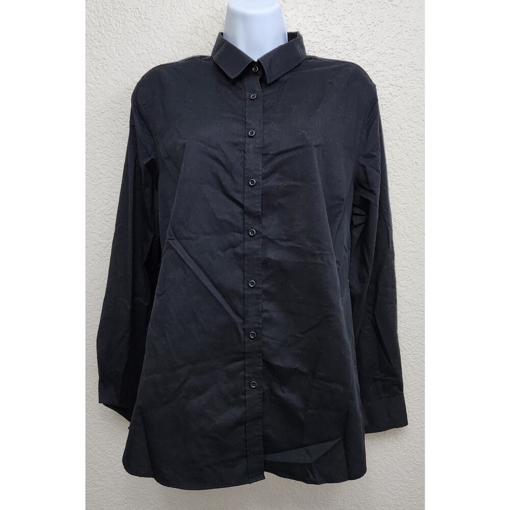 Port Authority Black Button Up Collard Long Sleeves Large Lightweight Soft